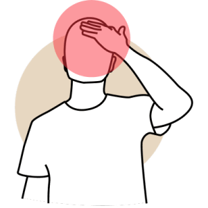 A stick person lays their hand on their head