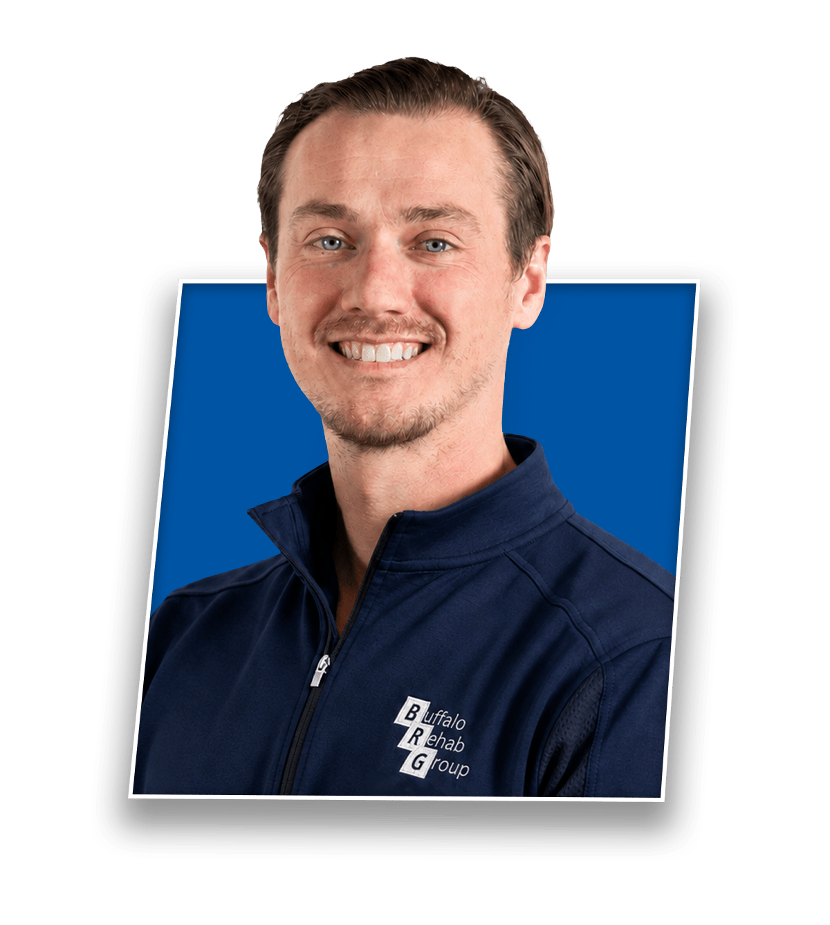 Headshot of Sean Fox, PT DPT FAFS, smiling in a blue Buffalo Rehab Group shirt.