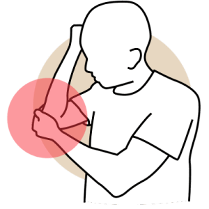 A stick person holds their elbow