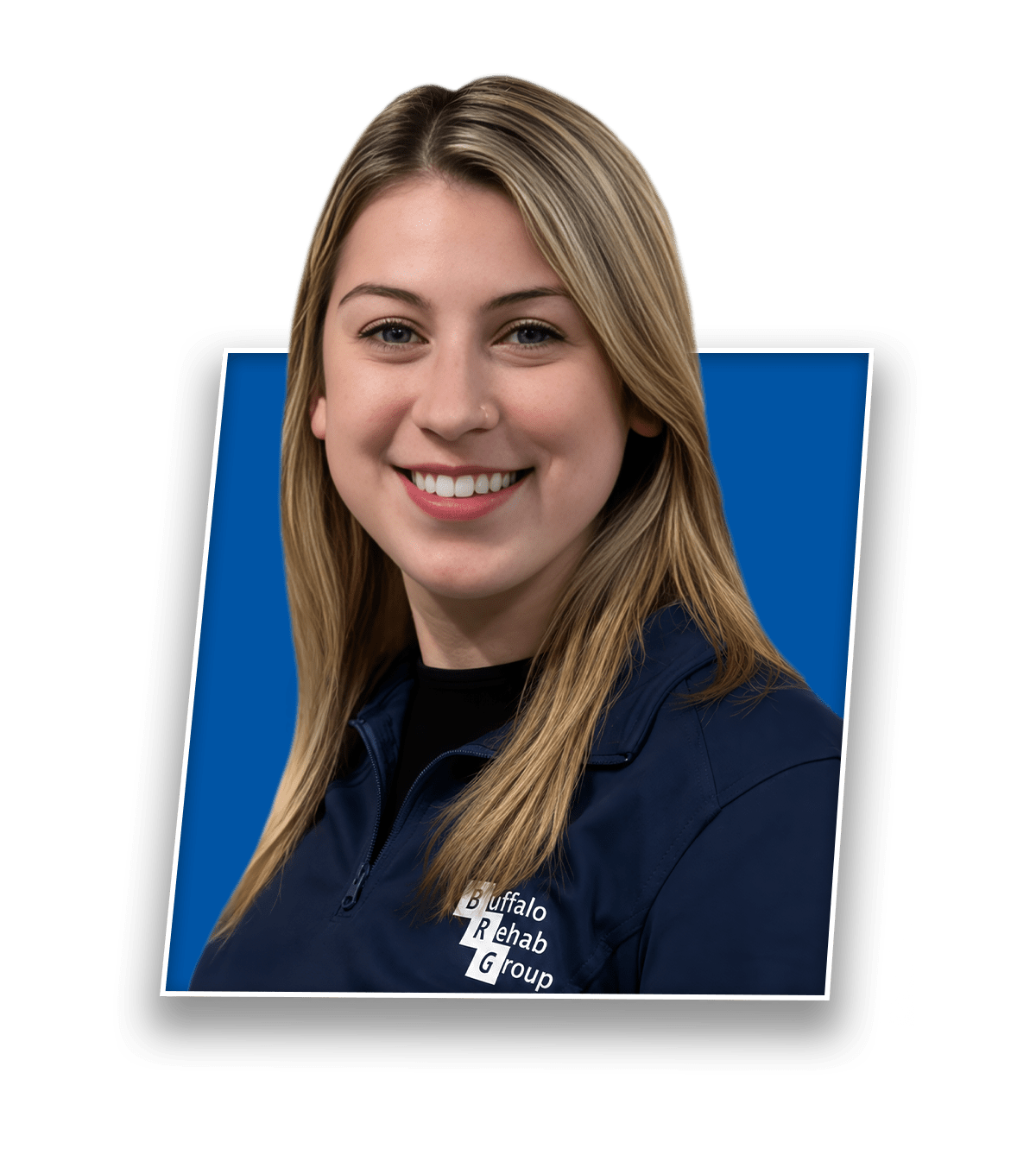 Headshot of Julie Ash, MS OTR/L, smiling in a blue Buffalo Rehab Group shirt.