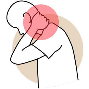 A stick person holds their neck.