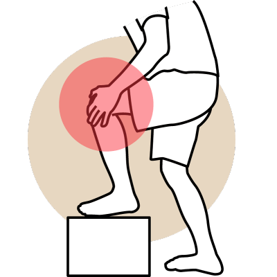 A stick person holds their knee.