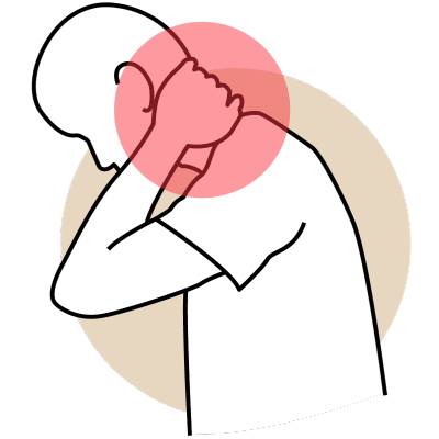 A stick person holds their neck.