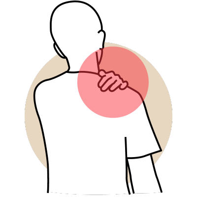 A stick person holds their shoulder.