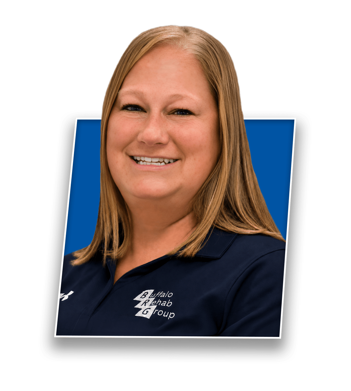 Headshot of Susan Long, PTA, smiling in a blue Buffalo Rehab Group shirt.