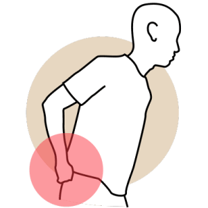 A stick person holds onto their hip.